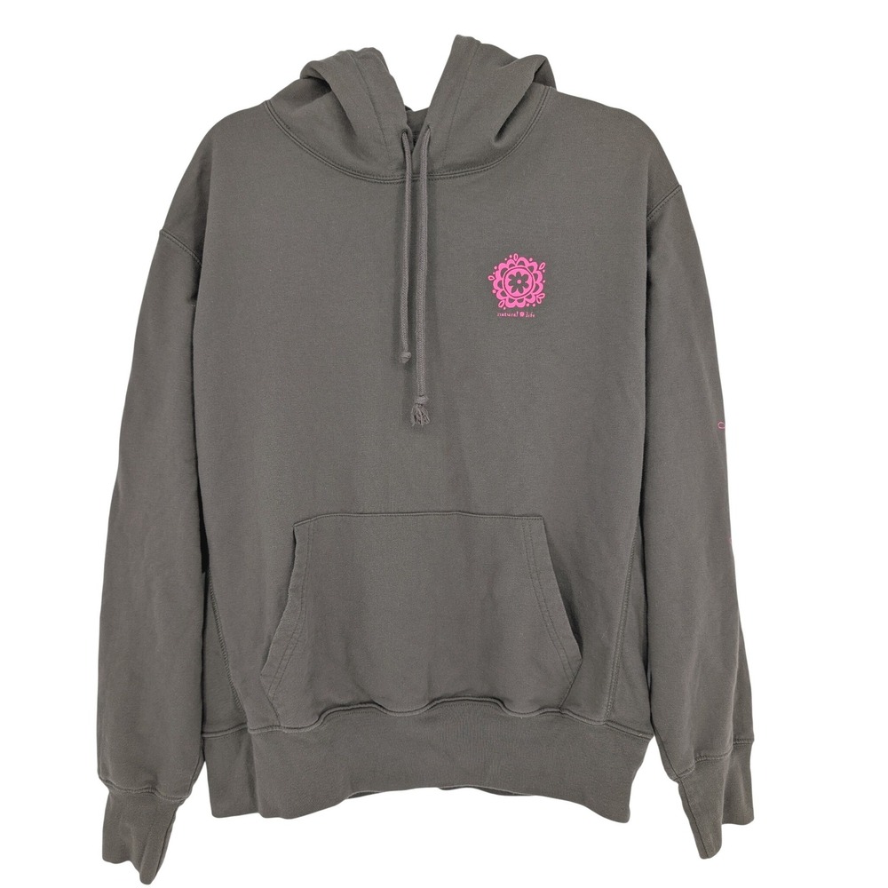 Natural Life Hoodie Womens S Gray‎ Be Happy Floral Graphic Sweatshirt Boho Cozy
